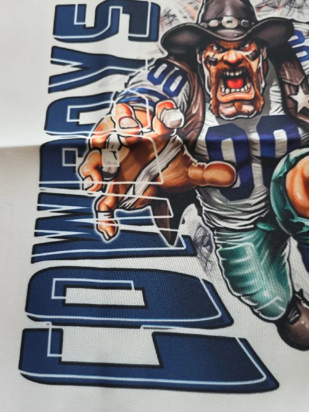 Cowboy Football Player Graphic Throw Pillow Case - Blue, Green, Orange